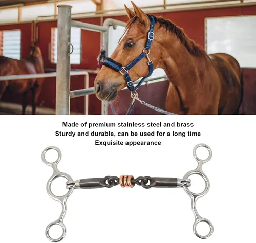 Miniatura 2 de TOPINCN Aparador de caballos Rodillo de cobre de acero inoxidable con boca articulada Snaffle Bit Horse Gag Ring Snaffle Latón 5.709 in Boquilla