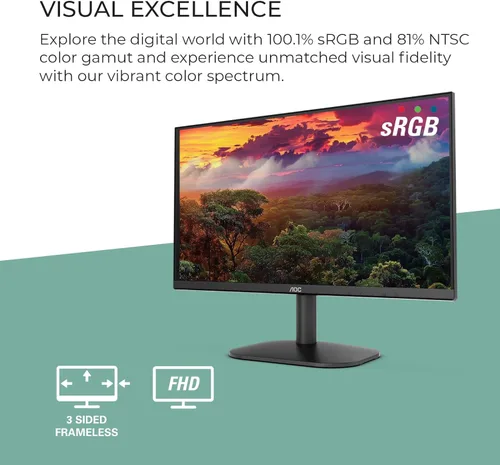 Miniatura 5 de AOC 22B2HM2 Monitor LED Full HD de 22 pulgadas (1920 x 1080) 100Hz, sincronización adaptativa, VGA x1, HDMI x1, sin parpadeo, luz azul baja, listo