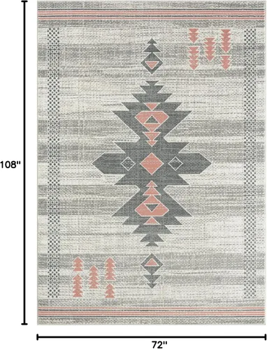 Miniatura 2 de Abani Porto Collection - Alfombra rectangular de 3 x 5 pies, alfombra decorativa rectangular con estampado tribal beige turco y azul