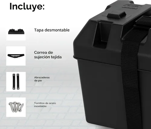 Miniatura 3 de Camco Caja de baterías grande con correas y herrajes - Grupo 27, 30, 31 Almacena de forma segura las baterías de RV, automotriz y marina Mide