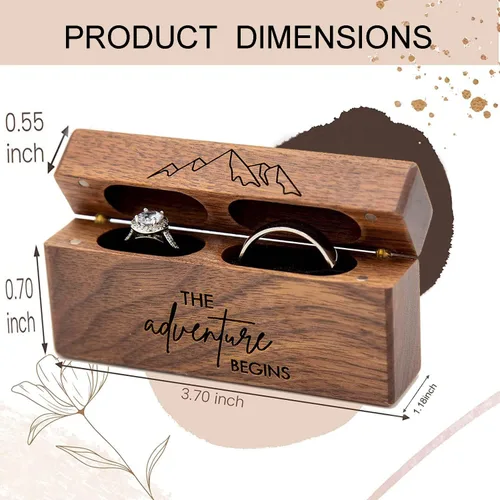 Miniatura 5 de Caja de madera para anillos de boda, caja de compromiso de madera, accesorios de boda, cajas de anillos para dos anillos, recuerdo rústico grabado