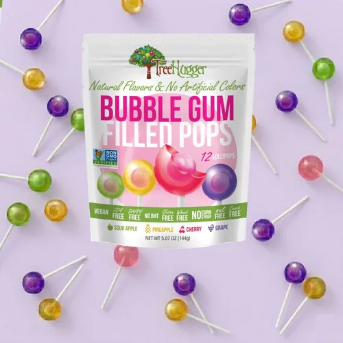 Miniatura 7 de Tree Hugger Paletas rellenas de chicle, 12 unidades (2 paquetes) Paletas de centro de goma de mascar Sabores surtidos: manzana agria, cereza