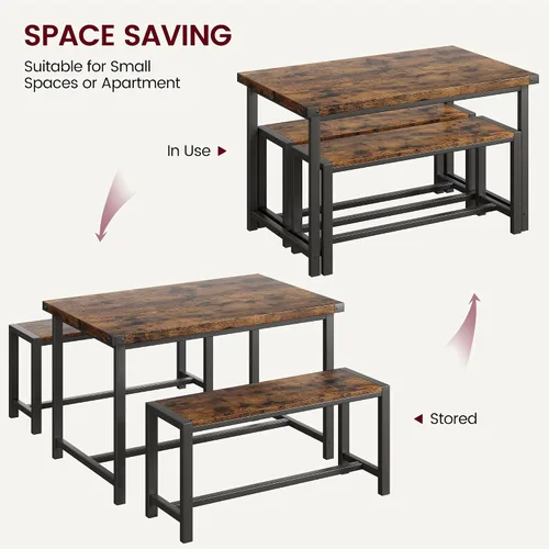 Miniatura 7 de Juego de mesa de comedor de granja para 4, juego de mesa de cocina de 3 piezas con 2 bancos, mesa rectangular pequeña y bancos para comedor, cocina