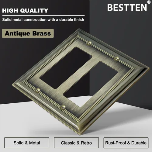 Miniatura 3 de BESTTEN - Placa de pared decorativa de metal de aleación de zinc de latón envejecido de 2 bandas, decoración de la colección Grand, cubierta