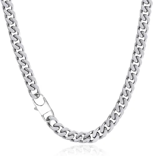 Miniatura 53 de YAMI Cadena de eslabones cubanos para hombre, azul/negro/oro de 14 quilates, acero inoxidable de 0.394-0.472 in de grosor, collar de cadena