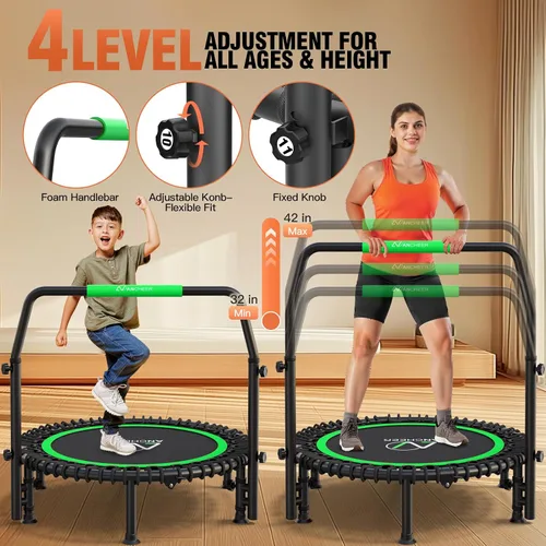 Miniatura 3 de ANCHEER Trampolín Rebounder de 40 pulgadas con mango ajustable de 4 niveles, mini trampolín máximo de 400 libras, trampolín de fitness resistente