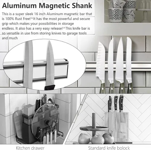 Miniatura 2 de MEKBOK Kitchens - Barra magnética de aluminio para cuchillos, libre de óxido (16 pulgadas)