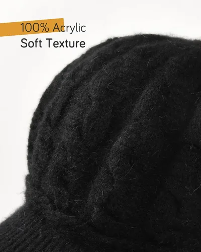 Miniatura 3 de FURTALK Gorros de punto de invierno con visera doble forro suave para mujer, cálidos y elegantes, gorros de nieve holgados