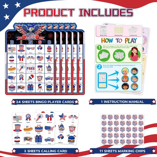 Miniatura 2 de Joy Bang 250 Anniversary USA Bingo Card Games for Kids Adults, Celebrate America 250 Years Game 250th Anniversary USA Merchandise 4th of July Bingo