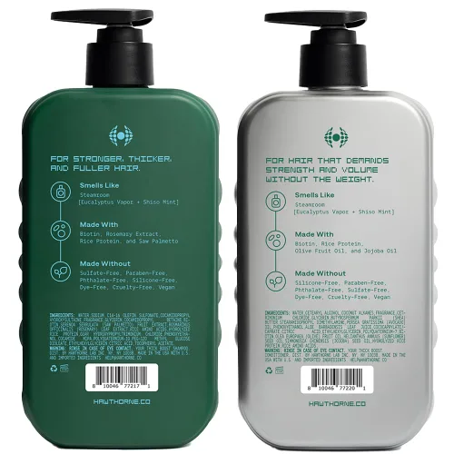 Miniatura 7 de Hawthorne Juego de champú y acondicionador Thick Boost, conjunto de champú y acondicionador espesante para hombre con biotina, proteína de arroz
