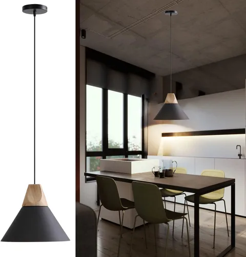 Lámpara colgante moderna, de madera maciza, color negro mate, lámpara colgante de techo, iluminación colgante para cocina, isla, comedor, sala de