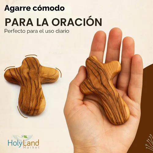 Miniatura 2 de Holy Land Market Cruz de comodidad/sujeción también conocida como cruz de palma o mano con bolsa de terciopelo y dos certificados (4 pulgadas) (1)
