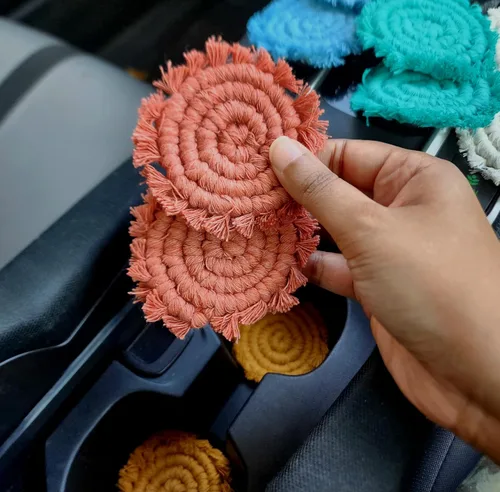 Miniatura 6 de Posavasos de algodón para portavasos de automóvil, 2 posavasos de automóvil, soporte para bebidas, bonitos accesorios para portavasos para mujeres