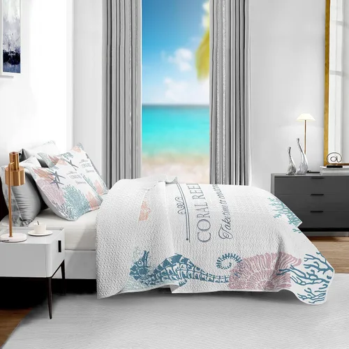 Miniatura 3 de weesire Ropa de Cama Costera Tamaño King 2 Fundas, Juegos de Edredón Náutico de Playa Colchas Oceánicas Cubrecama Costera Ropa de Cama de Verano