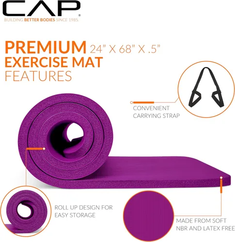 Miniatura 3 de CAP Barbell Colchoneta de yoga y ejercicio de alta densidad de 1/2 pulgada con correa Múltiples opciones Vino