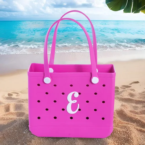 Miniatura 6 de Dijes para bolsa Bogg con letras de goma para la playa, accesorios para bolsas de mano, bolsa Bogg con letras del alfabeto Blanco (White E)