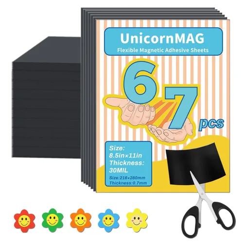 Miniatura 10 de Hojas magnéticas de 8.5 x 11 pulgadas, paquete de 10 hojas magnéticas flexibles con respaldo adhesivo para manualidades e imanes de fotos, adecuadas
