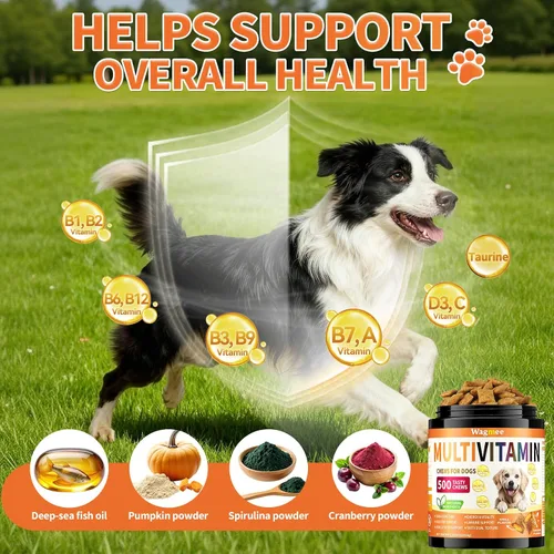 Miniatura 4 de Multivitamínico para perros, 500 masticables crujientes y sabrosos, apoya la energía diaria, la salud del corazón, la piel y el pelaje con taurina