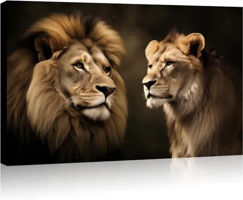 KPLUNDO Lion Lioness Wall Art Couple Lion Canvas Print Wild Animal Picture Wall Decor Vintage Painting Modern Artwork Home Decor for Living Room