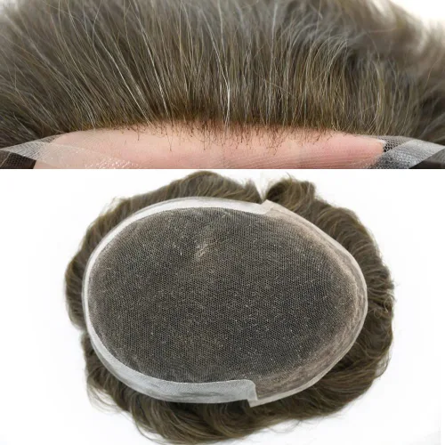 Miniatura 49 de LYRICAL HAIR Sistema de cabello humano con encaje frontal francés para hombres, tupé de piel de polietileno para hombres, línea capilar natural