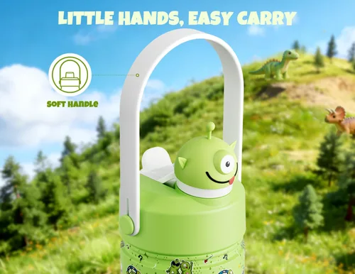 Miniatura 6 de POWCAN 12 oz Insulated Water Bottle for School: 2-in-1 Straw Spout Lid with Soft Animal Head, BPA-Free, Leakproof, Keep Cold 24H, Easy Carry