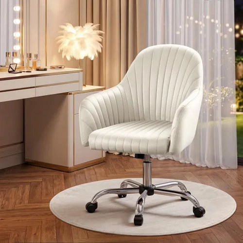 Warmiehomy Silla de escritorio de terciopelo para oficina en casa, silla de trabajo giratoria ajustable moderna, sillas de tocador para mujeres con