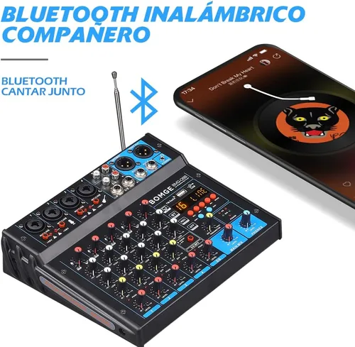 Miniatura 5 de BOMGE Amplificador mezclador de sonido de audio alimentado por dj de 6 canales, altavoz estéreo de 100 W, efectos de receptor de audio