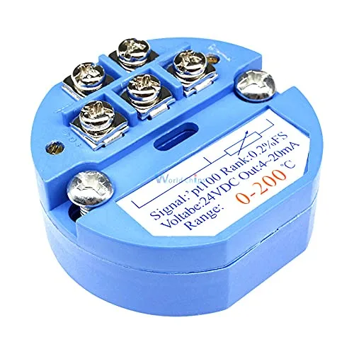 Miniatura 2 de RTD PT100 - Transmisor de sensor de temperatura CC 24 V 0-200 Celsius rango de sensores de temperatura, módulo detector aislado 4-20 MA CC 24 V