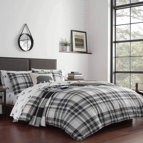 Eddie Bauer - Juego de edredón Queen, ropa de cama reversible de algodón con fundas a juego, decoración del hogar a cuadros para todas las Coal