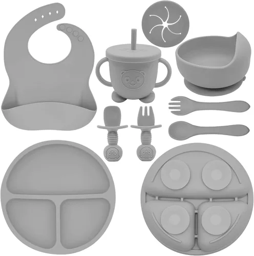 Miniatura 8 de Juego de Alimentación de Silicona para Bebés Suministros de Destete Dirigido por el Bebé Incluye Tazones con Ventosa y Platos Divididos, Babero