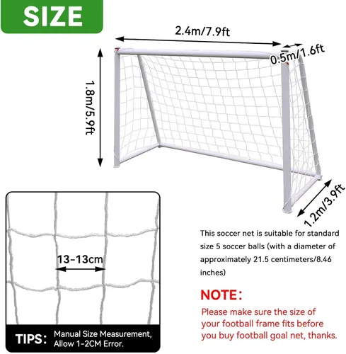 Miniatura 2 de Red de fútbol de 8 x 6 pulgadas, red de fútbol de repuesto para portería de fútbol, barrera de práctica deportiva de alto impacto para adultos