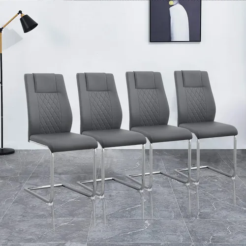 Miniatura 8 de Juego de 4 sillas de comedor, sillas de cocina, sillas de metal modernas con asiento acolchado de piel sintética con respaldo alto y patas cromadas