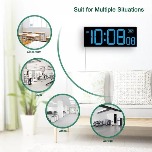 Miniatura 7 de Soobest Reloj de Pared LED Reloj Digital con Segundos, Enchufe Eléctrico en Reloj de Números Grandes 5 Atenuadores Montaje en Pared para Sala