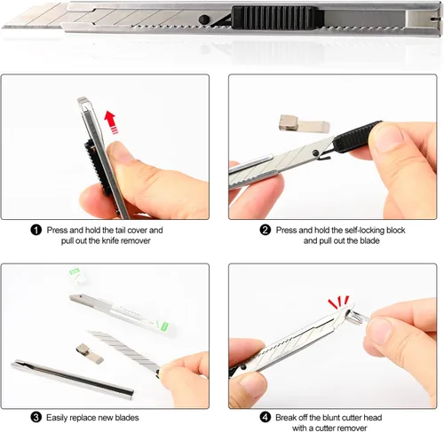 Miniatura 6 de FOSHIO Cuchillo utilitario retráctil con cuchilla de 30 grados desmontable de 9 mm, cortador de caja, cuchilla para corte de vinilo y papel