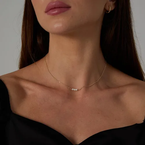 Miniatura 3 de BERISO Delicados collares de perlas para mujer, plata brillante, chapada en oro de 14 quilates, gargantilla de perlas con clip, cadena de caja