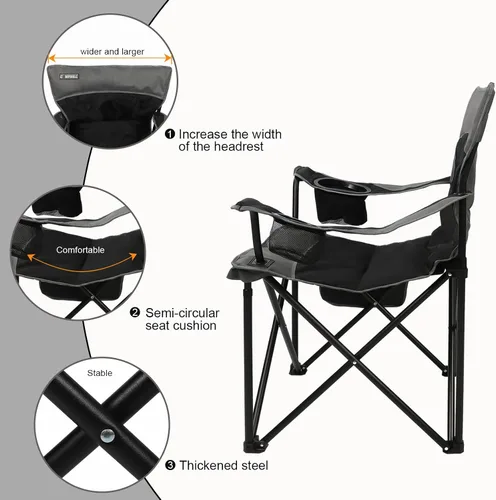 Miniatura 5 de Sillas de camping portátiles de gran tamaño, sillas plegables para exteriores con bolsillo y portavasos, bolsa de transporte para camping, portones