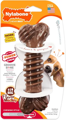Juguete para masticar Power Chew texturizado, duradero, con forma de hueso de Nylabone, combinación de sabores, tamaño mediano/Wolf (1 pieza)