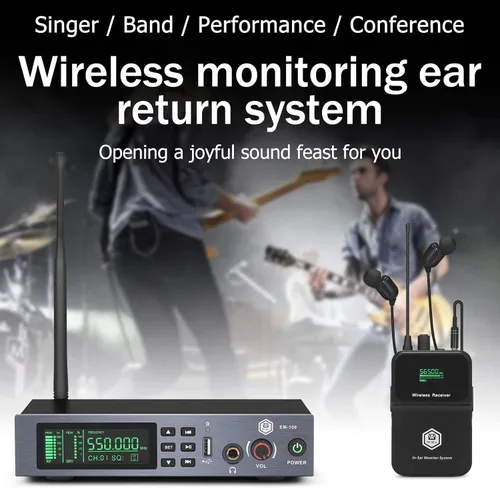 Miniatura 2 de W IN-MIX EM100 UHF Sistema de monitor intrauditivo inalámbrico - 1 canal con 1 sistema IEM mono bodypack, tecnología PLL, rango de 300 pies