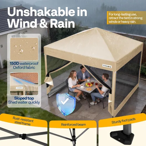 Miniatura 6 de VIVOHOME Toldo desplegable fácil de 8 x 8 pies, tienda de campaña para exteriores con mosquitera, 2 puertas con cremallera y bolsa enrollable