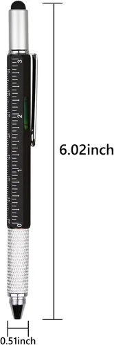 Miniatura 2 de DUNBONG Bolígrafo de metal multiherramienta 6 en 1, con destornillador, tinta negra, lápiz capacitivo, nivel y regla, 1 unidad (negro)