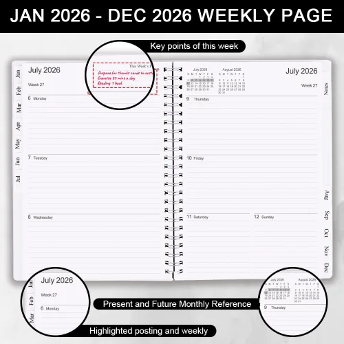 Miniatura 3 de Agenda 2026, Agenda Mensual que va de Enero 2026 a Diciembre 2026, Agenda Calendario con Cubierta de PP Resistente, Agenda Semanal 2026, Pestañas