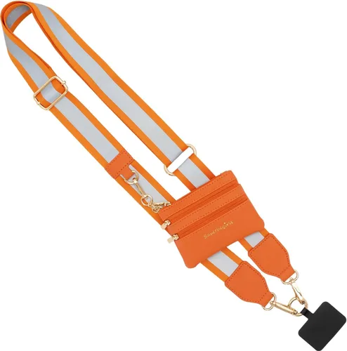 Miniatura 7 de Save the Girls Clip & Go Bold - Correa para teléfono (rayas negras/oro/blanco - bolsa negra) - Cadena cruzada para teléfono con bolsa de cartera