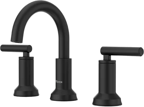 Pfister Capistrano - Grifo de lavabo de baño de 3 agujeros, color negro mate, con 2 asas, drenaje de empuje y sellado, certificado NSF, acabado de