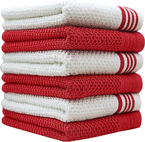 Toallas de cocina de alta calidad (16 x 28 pulgadas, paquete de 6) – Toallas de mano grandes de algodón – Diseño de inserción de trama – Juego de