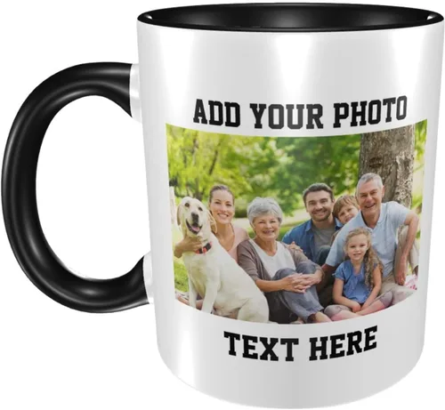 Miniatura 2 de Tazas de café con foto personalizada, taza personalizada con texto fotográfico, haz tu propia taza, taza de café con acento de cerámica, taza Negro