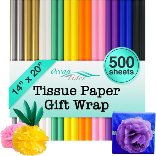 Miniatura 26 de Ocean Tides 300 hojas (14 x 20 pulgadas) de papel de regalo de Navidad, papel de seda de regalo a granel para manualidades, cumpleaños y días
