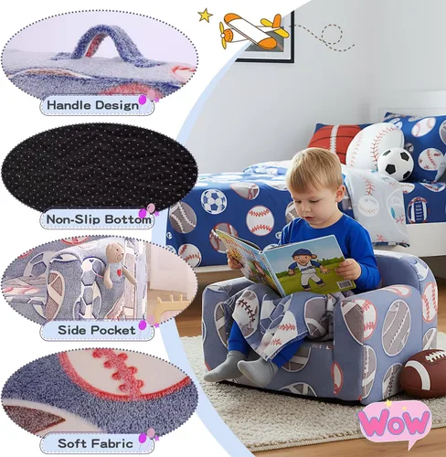 Miniatura 3 de Tiita Sofá para Niños, Sofá para Niños con Asa de Transporte, Sofá de Espuma Portátil para Niños Pequeños, Sofá de Guardería para Niños que Brilla