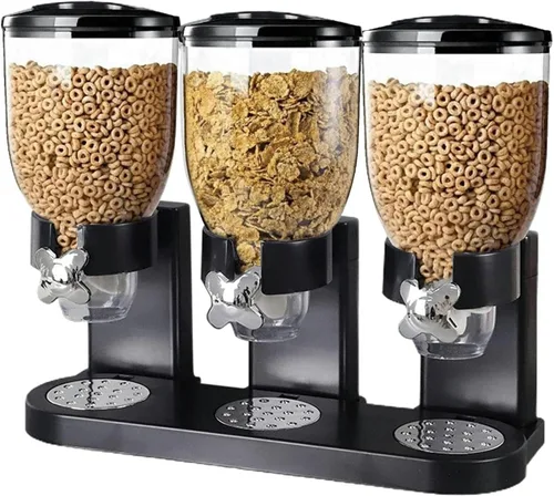 Dispensador triple de alimentos para cereales, contenedor de almacenamiento para encimera para bocadillos de granola de grano de nuez de caramelo