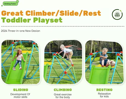 Miniatura 3 de Zupapa Cúpula de escalada con tobogán, capacidad máxima de carga 440 libras, barra de mono de gimnasio de jungla de 8 pies para el patio trasero