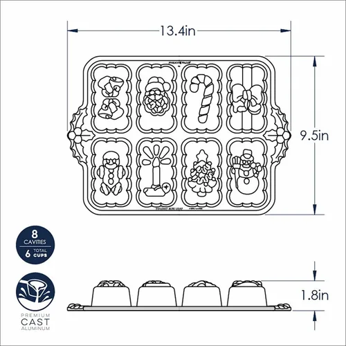 Miniatura 5 de Nordic Ware – Molde antiadherente de aluminio fundido Bakeware Holiday Mini Molde para pan, Molde para mini panes Navidad, Plateado